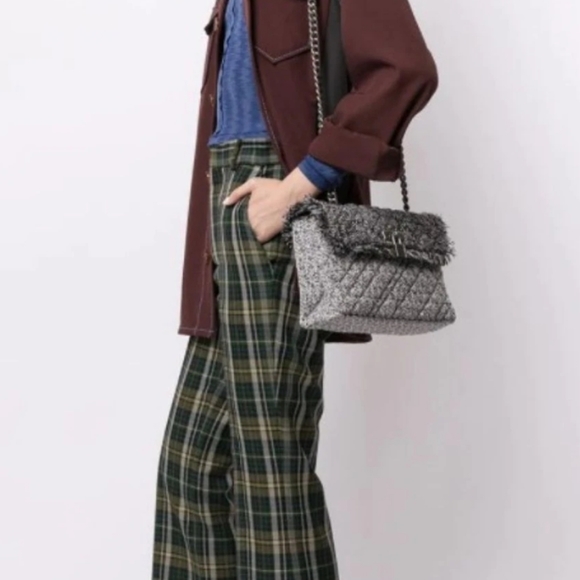 Kurt Geiger Brixton Lock Dual Strap Gray Glitter Tweed Shoulder Bag authentic - Picture 2 of 11